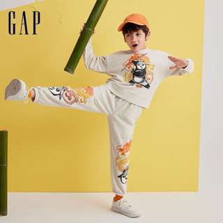 Gap【功夫熊猫联名】男女童春季2024卡通印花束口卫裤890564 灰色 120cm(XS)