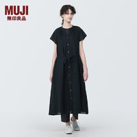 无印良品（MUJI） 女式 强捻 法国袖 连衣裙 女装裙子夏季 纯棉全棉 BC2JGC4S 黑色 XL(165/92A)