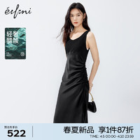 伊芙丽（eifini）醋酸针梭织拼接缩褶显瘦假两件背心连衣裙女2024春装 黑色  155/80A/S