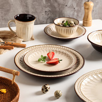 舍里美式复古碗碟碗盘套装盘子菜盘家用欧式创意陶瓷组合餐具 11寸平盘 单个入