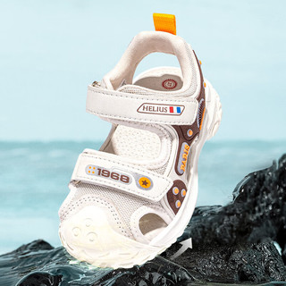 赫利俄斯儿童凉鞋包头男女宝宝沙滩鞋2024夏季小童运动防滑学步机能鞋 米色 30码 脚长18.1-18.7cm