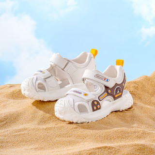 赫利俄斯儿童凉鞋包头男女宝宝沙滩鞋2024夏季小童运动防滑学步机能鞋 米色 30码 脚长18.1-18.7cm