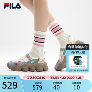 FILA 斐乐 官方女鞋运动凉鞋2024夏季新款厚底增高休闲草莓凉鞋 古白色/斑点灰紫-AD 37.5