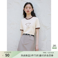 自巧小个子速干简约蝴蝶印花撞色短袖T恤女2024夏装套头上衣 卡其色 2