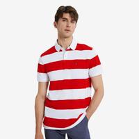 TOMMY HILFIGER 男装时尚纯棉透气小绣标条纹翻领短袖POLO衫J5019