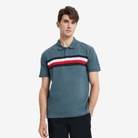 TOMMY HILFIGER 男纯棉休闲拼色条纹印花透气翻领短袖POLO衫24600