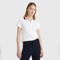 TOMMY HILFIGER 女时尚条纹V领珠地棉修身显瘦短袖POLO衫33580