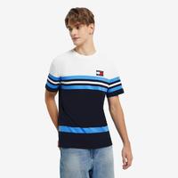 TOMMY HILFIGER Tommy Jeans 男纯棉潮流条纹拼色旗标绣片透气圆领短袖T恤13816