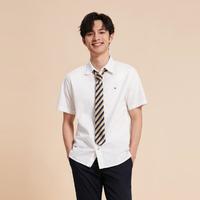 TOMMY HILFIGER 23男府绸休闲通勤小绣标尖角扣合身短袖衬衫29243