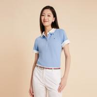 TOMMY HILFIGER 23女珠地棉简约小绣标五粒扣修身短袖POLO衫37823