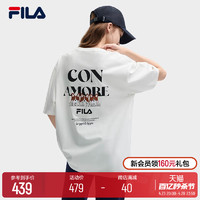 FILA 斐乐 张艺兴同款FILA斐乐情侣短袖T恤女2024夏新多巴胺刺绣猫狗上衣男