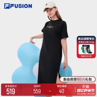 FILA 斐乐 FUSION斐乐潮牌女子连衣裙2024夏季新款宽松开衩T恤裙子长裙