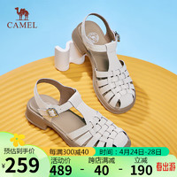 骆驼（CAMEL）罗马鞋女文艺风牛皮织丁字搭扣粗跟凉鞋 L24M153671 米白 40