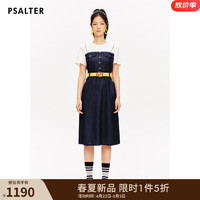 诗篇（PSALTER）专选2024夏圆领白T恤拼接假两件牛仔裙连衣裙 藏蓝 40