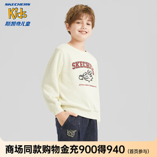 SKECHERS 斯凯奇 新年童装男女童针织2024落肩卫衣红龙年本命年衣服L124K046 奶油米白/00NA 160cm