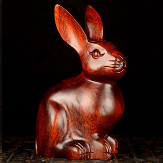 风水阁 天然桃木兔子摆件木雕12生肖兔木质属兔大号桌面可爱家居饰品补角