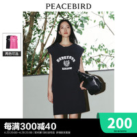 太平鸟女装印花T恤裙2024夏季潮流时尚短裙设计感连衣裙 黑色 S