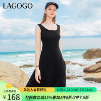 lagogo拉谷谷黑色针织吊带连衣裙2024夏季气质薄荷绿背心裙女 黑色(W1) S