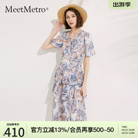 MeetMetro玛依尔时尚法式浪漫印花连衣裙女2024夏长款度假裙 印花【闪电发】 L