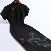 戚薇改良黑色旗袍夏季年轻款气质高端复古日常可穿显瘦中国风连衣裙   黑色 S