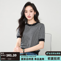 逸阳莱赛尔千鸟格针织衫短袖女2024春夏宽松显瘦正肩上衣3855 千鸟格 S