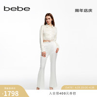 bebe2024夏季女士气质光泽感腰带金属扣微喇长裤211012 本白 XS