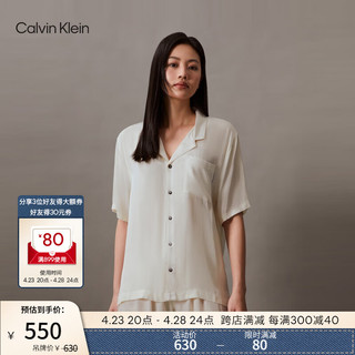 卡尔文·克莱恩 Calvin Klein 内衣24春夏新款女士简约贴袋纯色纽扣翻领短袖家居睡衣QS7113