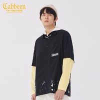 Cabbeen 卡宾 男装涂鸦字母印花长袖休闲衬衫拼接两件宽松潮流上衣W