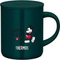 THERMOS 膳魔师 保温保冷马克杯 不锈钢马克水杯办公室咖啡杯子防尘盖日本 JDG-350DS DG 深绿色米奇 301-400mL