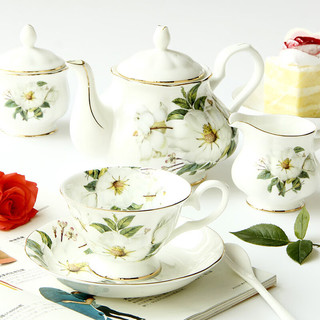 瓷侠客 欧式茶具咖啡杯碟套装骨瓷咖啡具英式下午茶茶具陶瓷红茶杯小奢华 茶花10件