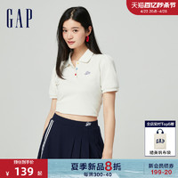 Gap 盖璞 女装2024春季新款亲肤柔软彩扣泡泡袖polo领短袖T恤上衣890005