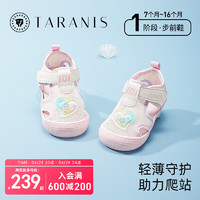 泰兰尼斯101夏季新生儿透气凉鞋男童宝宝鞋女童婴儿鞋步前鞋 白/粉/紫 20码 适合脚长12.3~12.7cm
