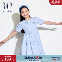 Gap女童2024夏季翻领泡泡袖抓褶双层连衣裙儿童装洋装514871 蓝色 140cm (M) 亚洲尺码