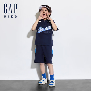 Gap男童2024夏季logo撞色polo领短袖T恤短裤套装儿童装466033 海军蓝 160cm(XL)亚洲尺码