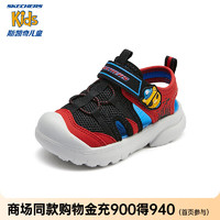 Skechers斯凯奇宝宝夏季款休闲软底包头凉鞋防滑沙滩鞋407112N 黑色/红色/BKRD 21码