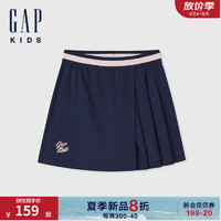 Gap女童2024夏季logo撞色松紧不对称百褶裙裤运动短裤545487 海军蓝 120cm 亚洲尺码