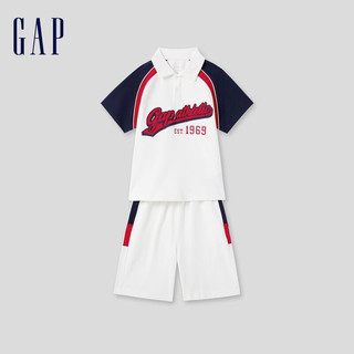 Gap男童2024夏季logo撞色polo领短袖T恤短裤套装儿童装466033 白色 150cm(L)亚洲尺码