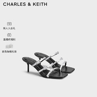 CHARLES&KEITH24夏季法式方头一字带高跟凉拖女CK1-60920373 Silver银色 34