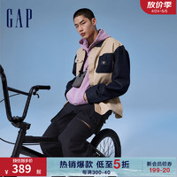 Gap男装2024春季logo撞色拼接口袋长袖翻领外套夹克877196 浅卡其 170/92A (M) 亚洲尺码