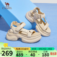 骆驼（CAMEL）休闲凉鞋女舒适羊皮松糕厚底魔术贴凉鞋 L24M577653 杏色 37