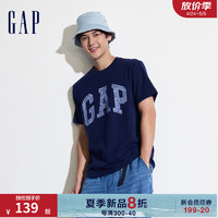 Gap男女装2024夏季拼接字母logo短袖T恤简约百搭上衣466766 海军蓝 165/84A(XS) 亚洲尺码