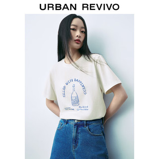 URBAN REVIVO 女士休闲图案印花圆领短袖T恤 UWU440052# 本白 L