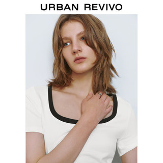 URBAN REVIVO UR2024夏季女装时尚撞色褶皱收腰修身圆领连衣裙UWU740043 粉白 L