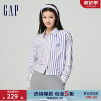 Gap女装春季2024抽绳开叉长袖刺绣翻领衬衫纯棉上衣873202 淡紫色 165/84A(M) 亚洲尺码