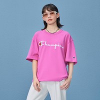 Champion 短袖T恤官网情侣撞色刺绣草写Logo宽松官方正品