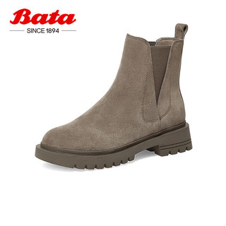 Bata 拔佳 切尔西靴女冬英伦风牛皮绒面短筒靴2913BDD2 卡其 38