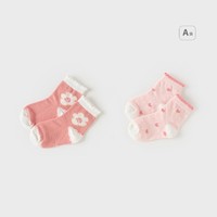 戴维贝拉 儿童袜子2024春季女童短袜宝宝弹力袜两件装