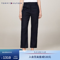 TOMMY HILFIGER 24春季女装舒适含亚麻金属小标暗襟修身版休闲裤41992 藏青色DW5 36