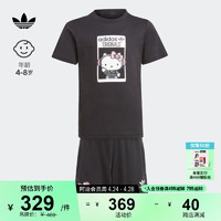 adidas 阿迪达斯 印花运动短袖套装女小童阿迪达斯三叶草 黑色 122CM