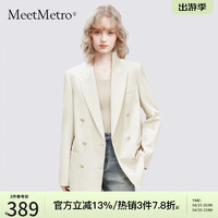 MeetMetro玛依尔休闲西装外套女2024春季廓形感西服上衣 米白 S